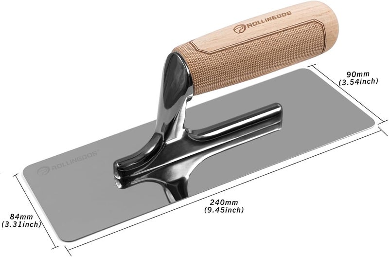 Rolling Dog Venetian Plaster Trowel 240mm x 90mm - Mirror Polished 420 Stainless Steel Blade, Ergonomic Beech Handle for Decorative Finish and Polish - Image 2